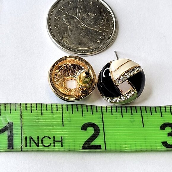 Round Black White Earrings Small Mini Earrings - Picture 4 of 10